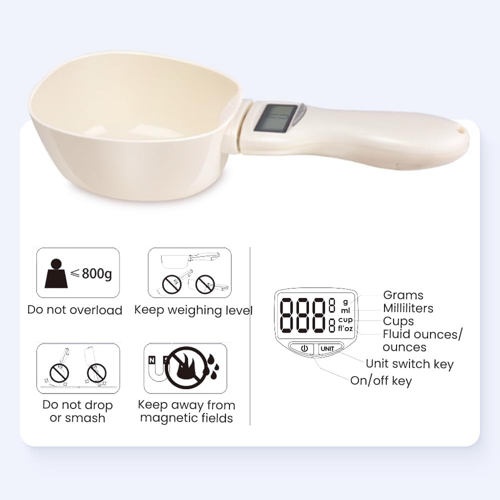 Digital Measuring Spoon, Electronic Measuring Spoon with LCD Screen, 800G / 0.1G High Precision Food Measuring Scoop Scale with Measuring Spoons for Food, Coffee,Spices, Dog Cat Food (1Pcs)