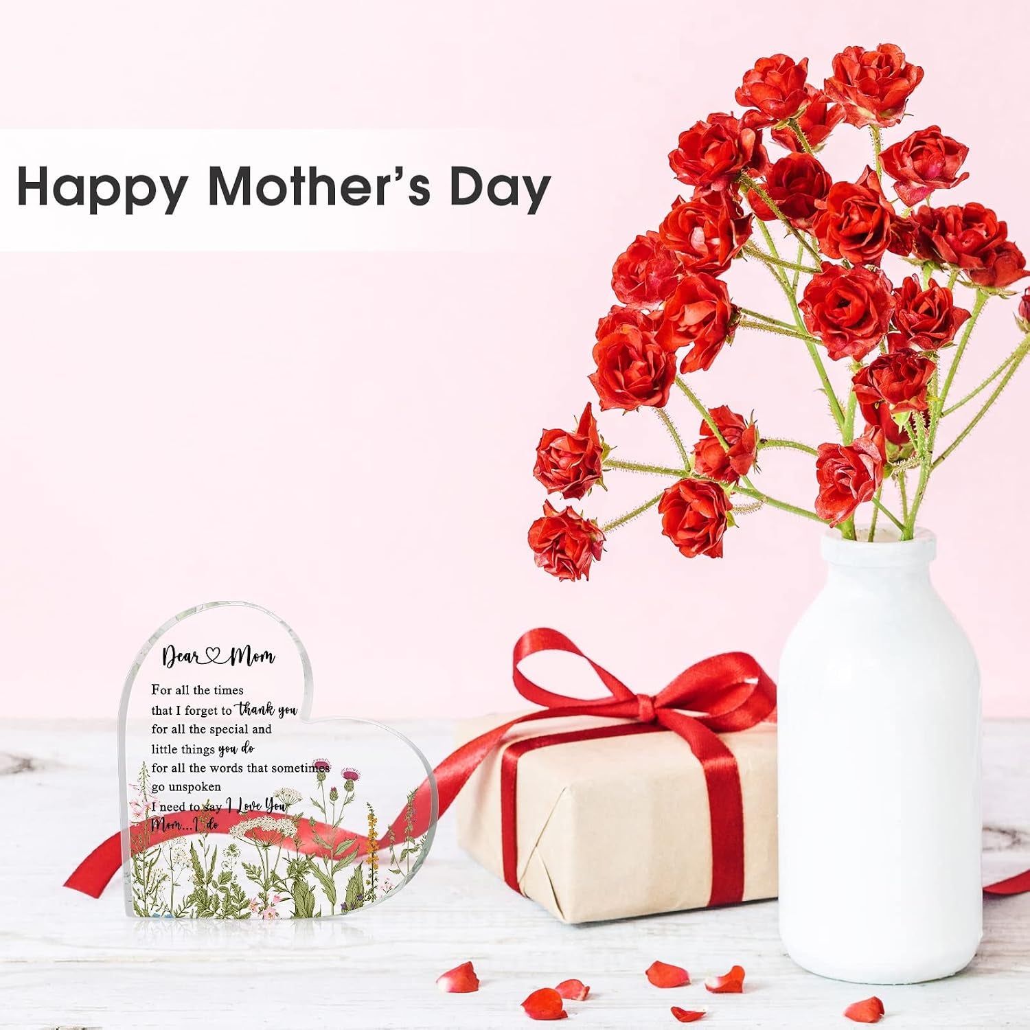 Mothers Day Gifts for Mom, Mom Plaque Birthday Gifts from Daughter Son - Acrylic Heart Keepsake Sign Best Mother Ever I Love You Plaque Desk Decor for 2026 Mother'S Day Women Birthday Present