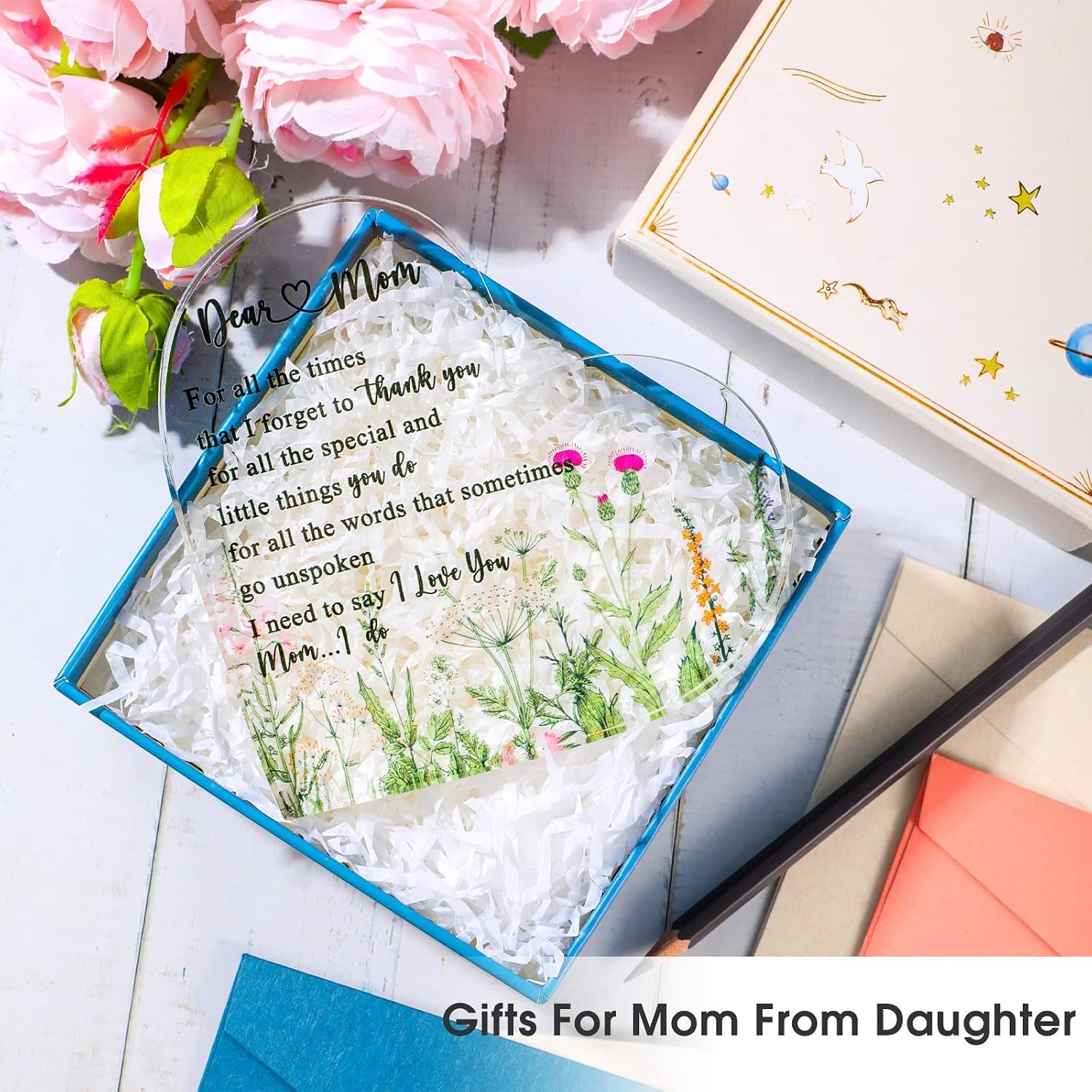 Mothers Day Gifts for Mom, Mom Plaque Birthday Gifts from Daughter Son - Acrylic Heart Keepsake Sign Best Mother Ever I Love You Plaque Desk Decor for 2026 Mother'S Day Women Birthday Present