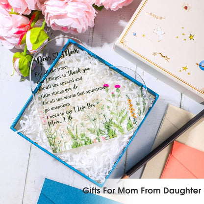 Mothers Day Gifts for Mom, Mom Plaque Birthday Gifts from Daughter Son - Acrylic Heart Keepsake Sign Best Mother Ever I Love You Plaque Desk Decor for 2026 Mother'S Day Women Birthday Present