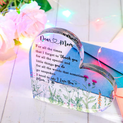 Mothers Day Gifts for Mom, Mom Plaque Birthday Gifts from Daughter Son - Acrylic Heart Keepsake Sign Best Mother Ever I Love You Plaque Desk Decor for 2026 Mother'S Day Women Birthday Present