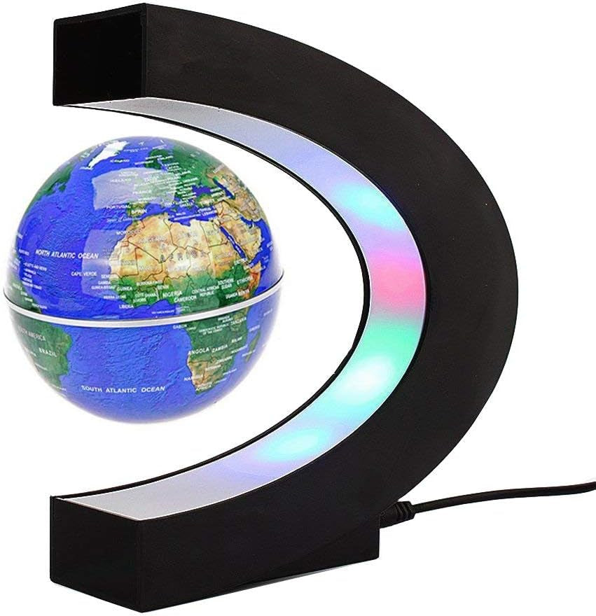 Floating Globe with LED Lights C Shape Magnetic Levitation Floating Globe World Map for Desk Decoration (Blue)