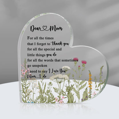Mothers Day Gifts for Mom, Mom Plaque Birthday Gifts from Daughter Son - Acrylic Heart Keepsake Sign Best Mother Ever I Love You Plaque Desk Decor for 2026 Mother'S Day Women Birthday Present
