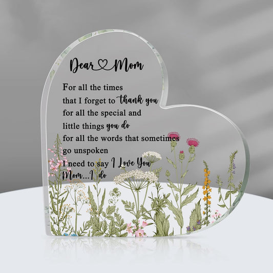 Mothers Day Gifts for Mom, Mom Plaque Birthday Gifts from Daughter Son - Acrylic Heart Keepsake Sign Best Mother Ever I Love You Plaque Desk Decor for 2026 Mother'S Day Women Birthday Present