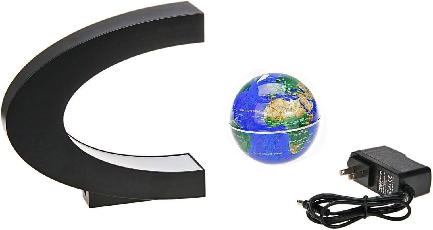 Floating Globe with LED Lights C Shape Magnetic Levitation Floating Globe World Map for Desk Decoration (Blue)