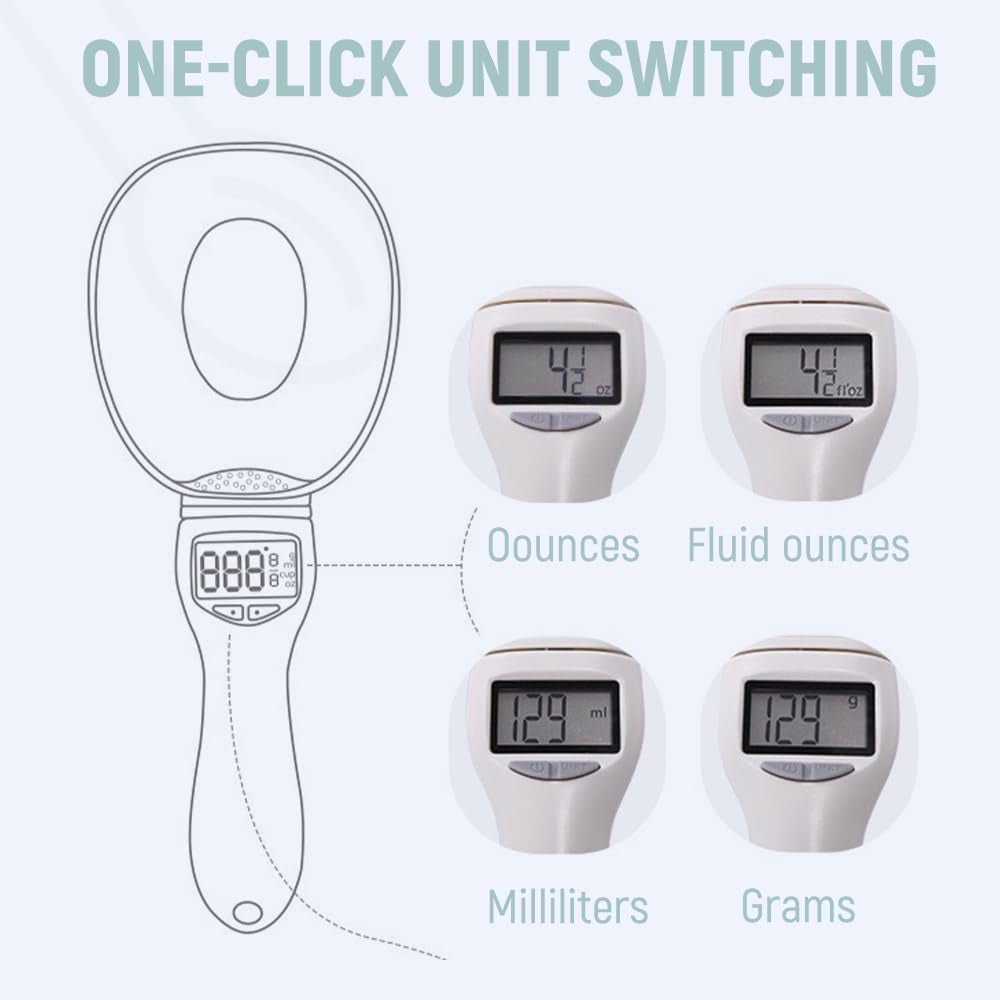 Digital Measuring Spoon, Electronic Measuring Spoon with LCD Screen, 800G / 0.1G High Precision Food Measuring Scoop Scale with Measuring Spoons for Food, Coffee,Spices, Dog Cat Food (1Pcs)